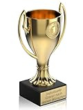 Zelaro Henkelpokal in Gold | Pokal mit Gravur Wunschtext – Trophäe in 5 Größen | Pokal Fußball | Fussball Pokal Kinder - 13 cm inkl. Marmorsockel