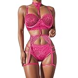 2024 – Ring für Nachtwäsche, sexy Dessous, Stahl, Unterwäsche, Pyjama, Mode, Spitze, Strumpfband, Set für den Winter, sexy, Hot Pink, 36