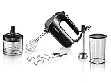 Bosch Handrührer Home Professional Styline MFQ4980B, 5 Stufen, 2 Edelstahl Rührbesen- und Knethaken, Mixstab Edelstahl, Universalzerkleinerer, 850 W, schwarz/dark silver