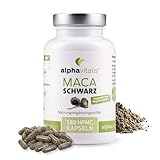Maca Schwarz 180 Stk. vegane Maca Kapseln aus Lepidium meyenii - Maca kapseln hochdosiert ohne Magnesiumstearat - 4:1 Maca Extrakt mit 4000 mg je Tagesdosis - 3 Monats Kur - abgefüllt in Deutschland