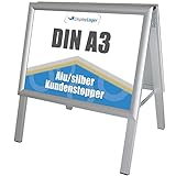 DisplayLager Kundenstopper Alu-Line DIN A3 für 2 Plakate (beidseitig) - Plakatständer Gehwegaufsteller Werbetafel (Horizontal)