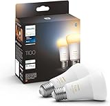 Philips Hue White Ambiance E27 LED Leuchten 2-er Pack, 2x1100, dimmbare LED Lampen für das Hue Lichtsystem mit 16 Mio. Farben, smarte Lichtsteuerung über Sprache und App