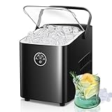 FOHERE Eiswürfelmaschine 14 kg 24 Stunden, 8 Eiswürfel in 6 Minuten, 2 Größen von Bullet Ice, Selbstreinigender Eiswürfelbereiter mit Griff, Eisschaufel und Korb, Ice Maker für Party, Büro, Wohnmobil