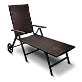 Aluminium Polyrattan Rollliege Relaxliege 120 kg belastbar Sonnenliege Klappbare Gartenliege Braun Neu