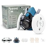 RHINO Smart Solutions Atemschutzmaske Staub RH-M102 | Atemschutz Respirator Mask P3R FFP3 Filter mit Schutzbrille | Gas Maske für Feinstaub, Lackierer, Schimmel, Artbeiten, Schleifen