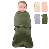 HINATAA Baby Schlafsäcke Neugeborene, Pucksack Baby 0-3/3-6 Monate mit Bio-Baumwolle, 3 in 1 Wickeldecke Babys, Baby Swaddle Einstellbare Breitere Klettverschluss Jungen Mädchen (Grün, 0-3 Monate)