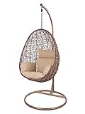 Kideo Swing Chair, Lounge-Möbel, Loungesessel Polyrattan, Hängestuhl, Hängesessel mit Gestell & Kissen (braun/beige)