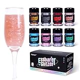 Essbarer Glitzer Set - 8 Farben Essbares Glitzer für Getränke, Glitzer Essbar für Torten, Cocktails, Erdbeeren, Schokolade, 100% lebensmittelechtes Streusel Glitzerpulver (5g/Flasche)