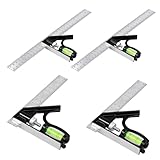 CHUEHKAK Kombinationswinkel 150mm & 300mm, Anschlagwinkel Metall mit Wasserwaage und Anreissnadel für Präzisionsarbeiten, Einstellbarer Winkelmesser aus Edelstahl für 90/45 Grad Messungen