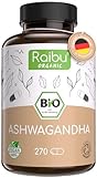 Ashwagandha Kapseln BIO Hochdosiert, 270 Kapseln mit 2400mg pro Tagedosis I Ashwagandha Wurzel Pulver in hohe Bio Qualität, ohne Zusätze aus deutscher Produktion I Raibu