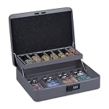 Relaxdays Geldkassette, 3-stellige Zahlenkombination, Münzeinsatz, Geldkasten Eisen, H x B x T: 8,5 x 30,5 x 25 cm, grau