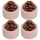 HEMOTON 4 Stück Holzdiffusoren für Ätherische Öle Kompakter Kleiner Duftdiffusor aus Buchenholz mit Kiefernzapfen Passiver Aromatherapie Diffusor für Zuhause Schlafzimmer und Büro