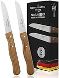 Schwertkrone Solingen Gemüsemesser Set 2 Stück gerade - 3' Schälmesser - Rostfreier Edelstahl, Buchenholzgriff, 7.5cm Klinge, Küchenmesser Extra Scharf