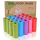 AiTodos® 300 Stück Hundekotbeutel, 5 Farben, Hundetüten Kotbeutel, Kotbeutel für Hunde - 30 * 21,5 cm, Polyethylen-Material, Tragbar - Lila, Blau, Grün, Rot, Rosa (20 Rollen, 15 pro Rolle)