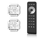 Universal 230V Funk-Dimmer + WiFi 2er-Set mit Gruppenfernbedienung, Steuerung von LED, Halogen, Glühbirnen - elektronischer Dimmer kompatibel mit Tastschalter (2x Dimmer, Unterputz-Dimmer)