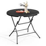Sekey Klapptisch Rund Campingtisch Balkontisch Gartentisch Klappbar Tisch, Ø 81cm x 73cm H, Beistelltisch für Balkon Garten Terrasse Wohnzimmer, Schwarz