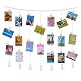 Niuny Hängender Fotowand Bilderrahmen mit 45Stk Klammern und 7 Hanfseil Boho Deko Makramee Wandbehang DIY Gewebte Tapisserie Fotodisplay Wanddekoration für Wohnkultur, Schlafzimmer, Hochzeitsfeier