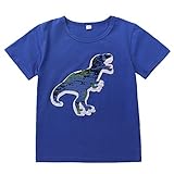 Dinosaurier-T-Shirt mit Pailletten, für Mädchen und Jungen, kurzärmelig, Größe 3–8T Gr. 120 cm, blau