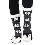 WYTartist Kuschelsocken Damen Flauschig Warme Haussocken Stoppersocken Rutschsichere Hausschuhe Dicke Socken Winter Hüttensocken Bettsocken mit ABS Sohle (A-Penguin)