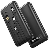 Powerbank 26800mAh mit 4 integrierten Kabel, 22.5W Power Bank USB C Schnellladefunktion mit LED Display & Halterung, Externe Handyakkus für iPhone 17/16/15/14/13/12/11 iPad Samsung Galaxy, Schwarz