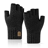 JUNRUI Fingerlose Handschuhe, Handschuhe ohne Finger Winter Warme Strickhandschuhe Arbeiten Camping Wandern Laufen Radfahren Fahren für Herren und Damen