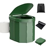 WADEO Tragbare Campingtoilette für Erwachsene, 27 L Mobile Toilette mit 12 Stück Toilettenbeutel, Falttoilette mit Papierrollehalter, ideal für Camping, Reisen, Wandern, Angeln (Grün)