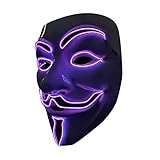 SOUTHSKY LED Maske Leuchtend V wie Vendetta Maske mit Led Licht Anonymous Masken Vollmaske Neon Lichter Blinker EL Draht Glowing 3 Modes Für Halloween Kostüm Cosplay Party (V-PURPLE)