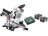 Metabo KGS 18 LTX BL 216 AkkuKappsäge (18V 1x4Ah Li-Power, Ladegerät ASC 55, Karton, mit Zugfunktion, Klasse M, Säge) 614216920