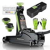 Juskys Wagenheber 2,5 t – Schwarz/Grün, hydraulischer Rangierwagenheber aus Stahl, 85-390mm - mit Transportbox, Auflagen & Zubehör