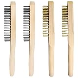 4 Stück Drahtbürsten Set Drahtbürste,Messing-Drahtbürste mit Holzgriff,Drahtbürstenset,Messingbürste,Edelstahl-Handdrahtbürste Stahlbürste13/15 Reihig für Sauberen Rost Schmutz Metallbürste Wire Brush