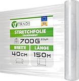 V1 Trade Stretchfolie Transparent folie für möbel - Hand umzugfolie 150m x 40 cm - Stretchfolienrolle Transparentfolie 23my - Verpackungsfolie auf Rolle - Wickelfolie - Umzugsfolie Dehnung 250%
