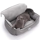 Happi N Pets Großes Katzenbett für Heizung, warmes und stabiles Sitzteil für große Katzen mit waschbarer Plüschbezug, verstellbaren Metallhaken, bequemer Hängematte, grau