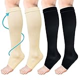 ACWOO Kompressionsstrümpfe für Damen Herren, 2 Paar Stützstrümpfe Medizinisch Kompressionssocken mit 15-20 Mmhg Schwarz Thrombosestrümpfe, Open Toe Compression Socks für Laufen, Sport, Flug, Radsport