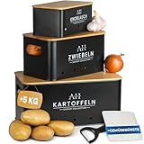 AH® Kartoffel Aufbewahrungsbox inkl. Gemüsebürste und Sparschäler [5er Set]- zwiebeltopf, kartoffelbox - Geeignet für gemüse aufbewahrung zwiebel aufbewahrung & kartoffel aufbewahrung