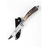 Almbock Trachtenmesser Hirschhorn mit Schnupftabakbehälter - Griff aus original Hirschhorn mit Zierkappe aus echtem Leder, antik, Trachten Zubehör Jagdmesser