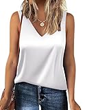 Zeagoo Damen Satin Tank Top Sommer Ärmellose Blusentop V-Ausschnitt Weste Top Casual Shirt Tops Bluse Weiß XL