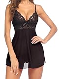 Avidlove Dessous Damen Sexy Spitze Babydoll Lingerie Negligee V-Ausschnitt Unterwäsche Nachtwäsche Frauen Reizwäsche Nachthemd Teddy Kleid Chemise SchwarzXL