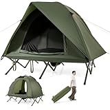 COSTWAY Feldbett mit Zelt für 2 Personen, Campingbett mit Regenschutz, 2 Netztüren, Dachfenster & Rolltasche, Campingliege, 300 kg Tragkraft, 194 x 145 x 150 cm