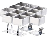 Rosenstein & Söhne Dessertringe Set: 12 Dessert-/Speiseringe 8 x 8 x 5 cm, eckig, mit Heber & Stampfer (Dessert und Speisering-Set, Ausstecher, Backblech)