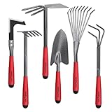 FLORA GUARD Gartengeräte,6 Stück Garten Werkzeug Set Einschließlich Weeder, Gartenkelle, Handrechen, Handhacke, Strauchrechen, Grubber, Garten Handwerkzeuge mit Köpfen aus kohlenstoffhaltigem Stahl