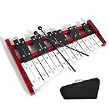 25 Noten Glockenspiel Xylophon, Glockenspiel mit Metalltasten & Holzsockel Handpercussion mit 2 Schlägeln tragbar Tragetasche Schlaginstrument, Musikinstrument für Jugendliche & Erwachsene