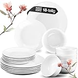 Moritz & Moritz BASIC 18-tlg. Geschirrset 6 Personen modern - aus hochwertigem Porzellan in klassischem Weiß - bestehend aus 6x Dinnerteller, 6x Dessertteller & 6x Schalen