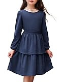 Arshiner Mädchen Kleider Glitzer Kinder Festliche Langarmkleid Elegant Rundhals Partykleid A-Linie Winter Herbst Freizeit Kleid für Mädchen 11-12 Jahre Marineblau