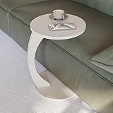 sugodesign Beistelltisch mit Rollen, Kleiner Couchtisch C Form, stylischer Sofatisch in schöner Sand-Beige-Optik, runder Tisch als Ablagefläche für Couch und Sofa, Beistelltisch Couch