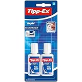 BIC 8871661 Tipp-Ex Rapid, 2 x 25 ml Korrekturflüssigkeit, Korrekturfluid mit Auftragsschwämmchen für präzises Ausbessern