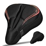 RIXOW Gel Sattelbezug Fahrrad, Fahrradsattel Überzug mit Sattelbezug Wasserdicht, 27.5*23.5cm Weicher Fahrradsitzbezug mit Reflektorstreifen, Sattelpolster für Ebike, Heimtrainer, Spinnen Bike (red)