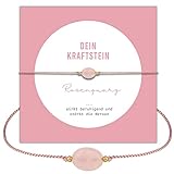 happymaker - Rosenquarz Armband Damen, handgemacht in Deutschland, Edelstein Armband rosa mit vergoldeten Perlen, Geschenkverpackung als Kraftgeber Geschenk für Frauen und Mädchen