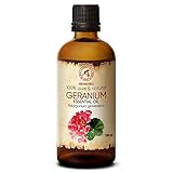 Geranium Ätherisches Öl 100ml - Pelargonium Graveolens - Geraniumöl Bourbon - Reine Ätherische Öle für Haare & Hautpflege - Aromatherapie - Duftlampe - Diffuser - Körperpflege