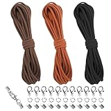 3 Farben Lederschnur Lederband 3mm X 10m, Lederband Kette, Lederbänder für Ketten 3mm, Faux Wildleder Schnur mit 100pcs Verschluss Basteln Lederschnüre für DIY Armband Halskette Schmuck Handwerk