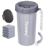 Tinioey Pfotenreiniger für Große Hunde mit Griff | Inkl.4 Hundehandtücher und Badebürste | Hundepfoten Reiniger/Pfotenreiniger/Sachen | Hundezubehör für Große Hunde (Grau)